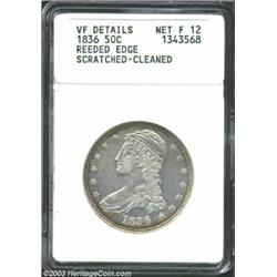 1836 50C Reeded Edge-Scratched, Cleaned--ANACS, VF Details, Net Fine 12.