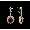 Image 2 : 19.53ctw Ruby and Diamond Dangle Earrings - 14KT Yellow Gold