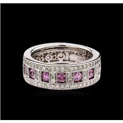 0.95ctw Pink Sapphire and Diamond Ring - 18KT White Gold