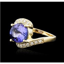 14KT Yellow Gold 4.49ct Tanzanite and Diamond Ring