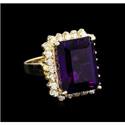 13.15ct Amethyst and Diamond Ring - 14KT Yellow Gold