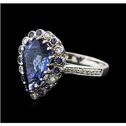 14KT White Gold 3.86ct Tanzanite, Sapphire and Diamond Ring