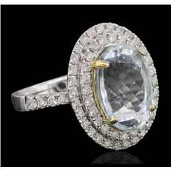 14KT Two-Tone Gold 5.13ct Aquamarine and Diamond Ring