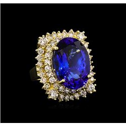 14KT Yellow Gold 22.93ct GIA Certified Tanzanite and Diamond Ring