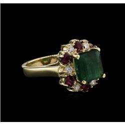 2.94ct Emerald, Ruby and Diamond Ring - 14KT White Gold