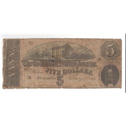 1864 $5 Confederate States of America Bank Note