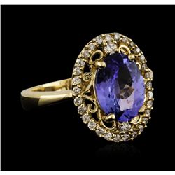 14KT Yellow Gold 2.45ct Tanzanite and Diamond Ring