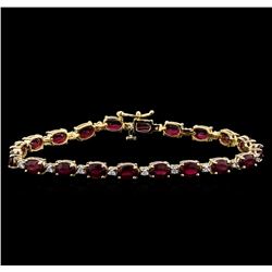 14.00ctw Ruby and Diamond Bracelet - 14KT Yellow Gold