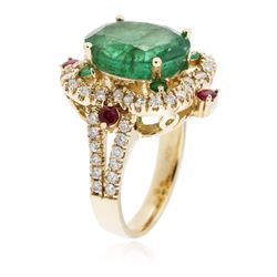 14KT Yellow Gold 6.04ctw Emerald, Ruby and Diamond Ring