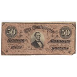 1864 $50 Confederate States of America Bank Note