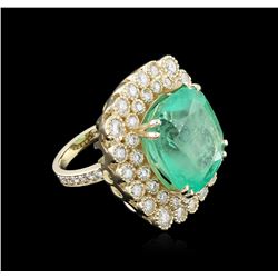 14KT Yellow Gold GIA Certified 28.07ct Emerald and Diamond Ring