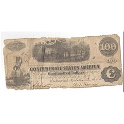 $100 Confederate States of America Bank Note