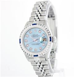 Rolex Stainless Steel 1.00ctw Diamond and Sapphire DateJust Ladies Watch