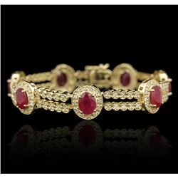 11.55ctw Ruby and Diamond Bracelet - 14KT Yellow Gold