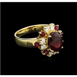 3.65ctw Ruby and Diamond Ring - 14KT Yellow Gold