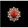 Image 2 : 14KT Rose Gold 2.82ct Coral and Diamond Ring