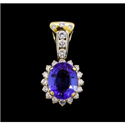 4.10ct Tanzanite and Diamond Pendant - 18KT Yellow Gold