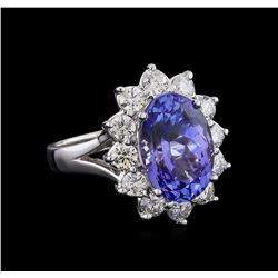 6.00ct Tanzanite and Diamond Ring - 14KT White Gold