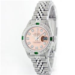 Rolex Stainless Steel Diamond And Emerald DateJust Ladies Watch