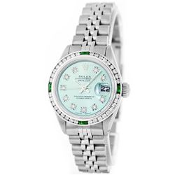 Rolex Stainless Steel Diamond And Emerald DateJust Ladies Watch