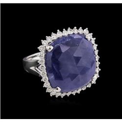 15.64ct Blue Sapphire and Diamond Ring - 14KT White Gold