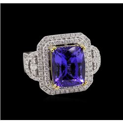 14KT Two-Tone Gold 7.46ct Tanzanite and Diamond Ring