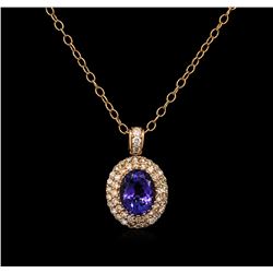 2.72ct Tanzanite and Diamond Pendant With Chain - 14KT Rose Gold