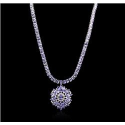 14KT White Gold 67.32ctw Tanzanite and Diamond Necklace