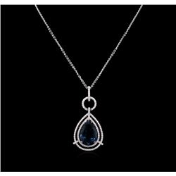 14KT White Gold 29.77ct Blue Topaz and Diamond Pendant With Chain