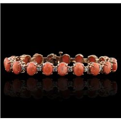 14KT Rose Gold 16.91ctw Coral and Diamond Bracelet