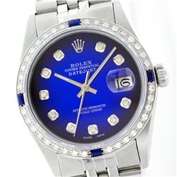 Rolex Stainless Steel Diamond and Sapphire DateJust Men's Watch