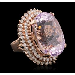 14KT Rose Gold 39.46ct GIA Certified Kunzite and Diamond Ring