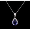 Image 1 : 3.85ct Tanzanite and Diamond Pendant With Chain - 14KT White Gold