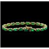 Image 2 : 10.00ctw Emerald and Diamond Bracelet - 14KT Yellow Gold