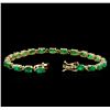 Image 3 : 10.00ctw Emerald and Diamond Bracelet - 14KT Yellow Gold