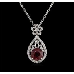 4.85ct Ruby and Diamond Pendant With Chain - 14KT White Gold