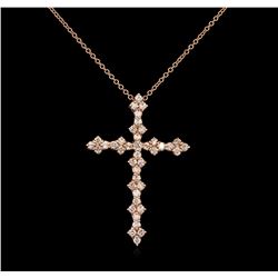 0.88ctw Diamond Cross Pendant With Chain - 14KT Rose Gold