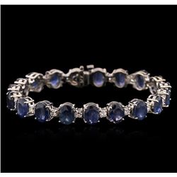 29.83ctw Blue Sapphire and Diamond Bracelet - 14KT White Gold