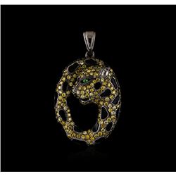 1.34ctw Diamond, Tsavorite and Enamel Pendant - 18KT White Gold