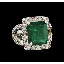 14KT White Gold 6.63ct Emerald and Diamond Ring