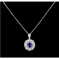 14KT White Gold 4.80ct Tanzanite and Diamond Pendant With Chain