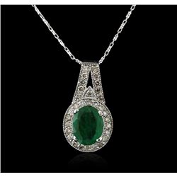 14KT White Gold 2.06ct Emerald and Diamond Pendant With Chain