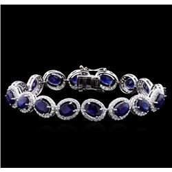 16.95ctw Blue Sapphire and Diamond Bracelet - 18KT White Gold