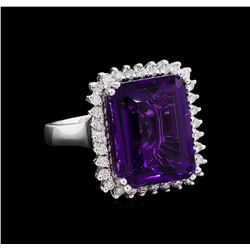 13.48ct Amethyst and Diamond Ring - 14KT White Gold