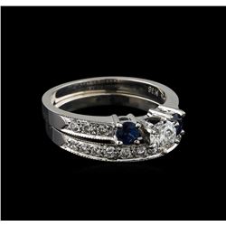 0.70ctw Diamond and Sapphire Wedding Ring Set - 14KT White Gold