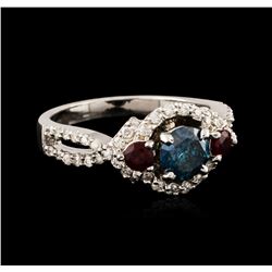 14KT White Gold 1.03ctw Fancy Blue Diamond and Ruby Ring