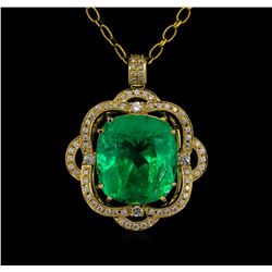 14KT Yellow Gold GIA Cert 52.12ct Emerald and Diamond Pendant With Chain