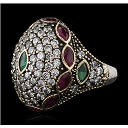 Silver 2.20ctw Ruby, Emerald and Cubic Zirconia Ring