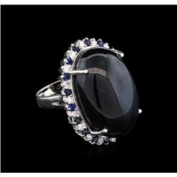 83.29ctw Star Sapphire and Diamond Ring - 14KT White Gold