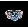 Image 2 : 3.56ct Aquamarine, Morganite and Diamond Ring - 18KT White Gold